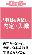 Step5／入職日を調整して内定・入職（内定が出たら書面で条件を確認できるから安心！）